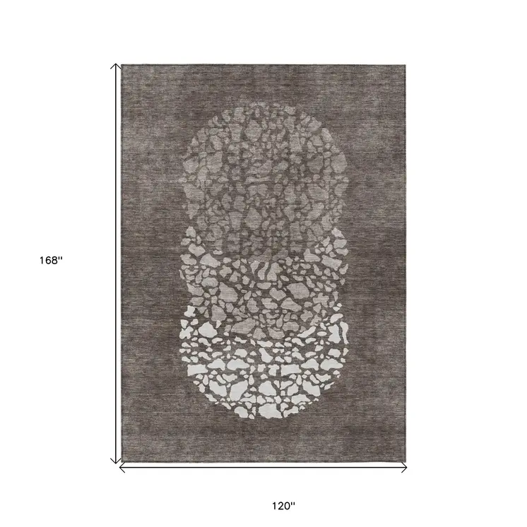 10' X 14' Taupe Brown And Ivory Abstract Washable Indoor Outdoor Area Rug