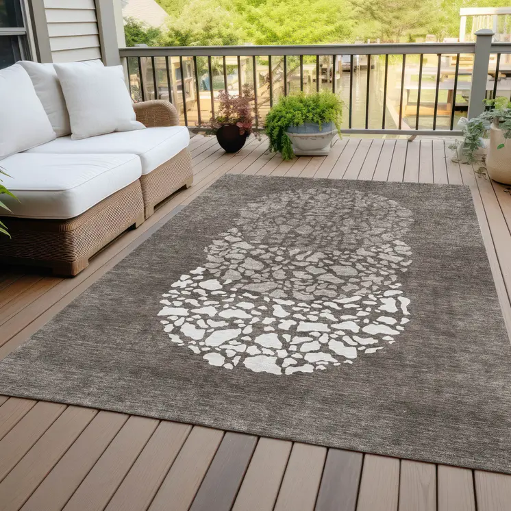 10' X 14' Taupe Brown And Ivory Abstract Washable Indoor Outdoor Area Rug