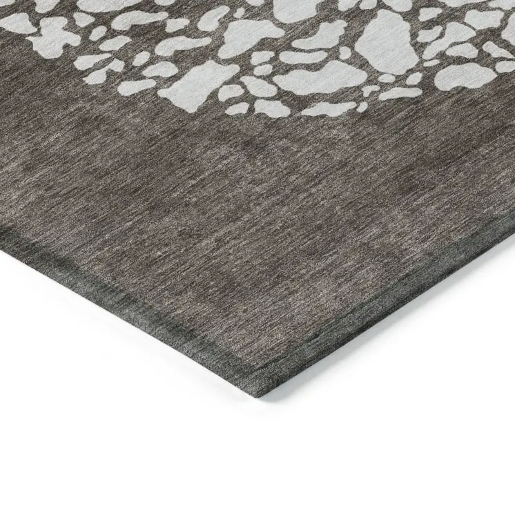 10' X 14' Taupe Brown And Ivory Abstract Washable Indoor Outdoor Area Rug