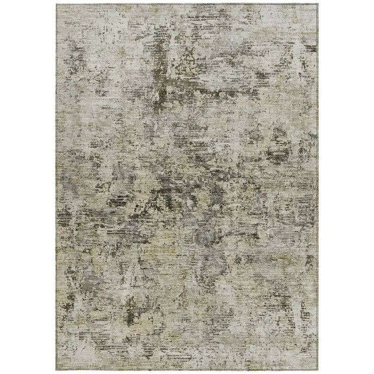3' X 5' Taupe Beige And Gray Abstract Washable Indoor Outdoor Area Rug
