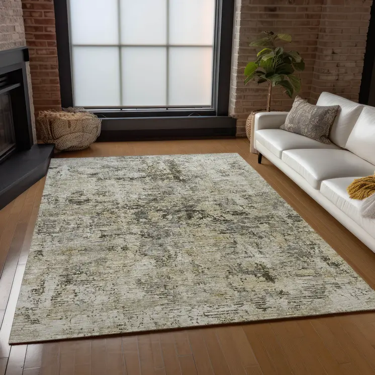 3' X 5' Taupe Beige And Gray Abstract Washable Indoor Outdoor Area Rug
