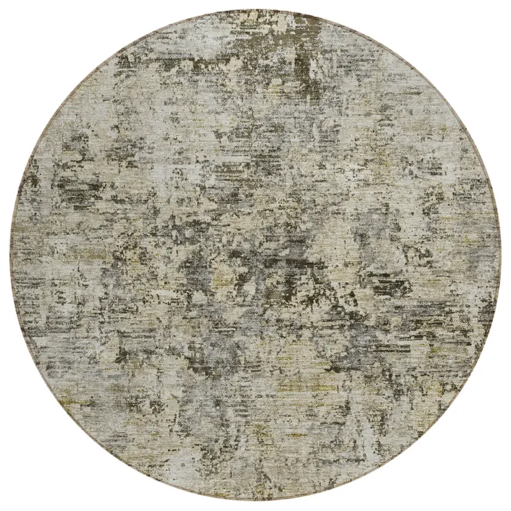 8' Taupe Beige And Gray Round Abstract Washable Indoor Outdoor Area Rug