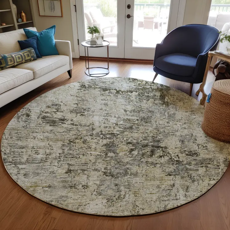 8' Taupe Beige And Gray Round Abstract Washable Indoor Outdoor Area Rug