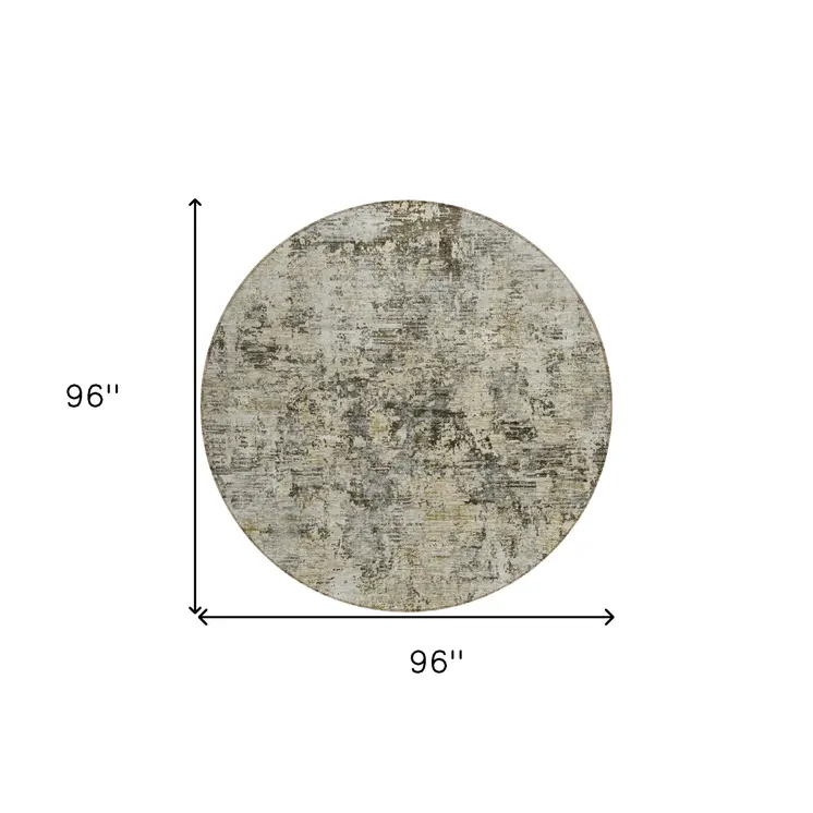 8' Taupe Beige And Gray Round Abstract Washable Indoor Outdoor Area Rug