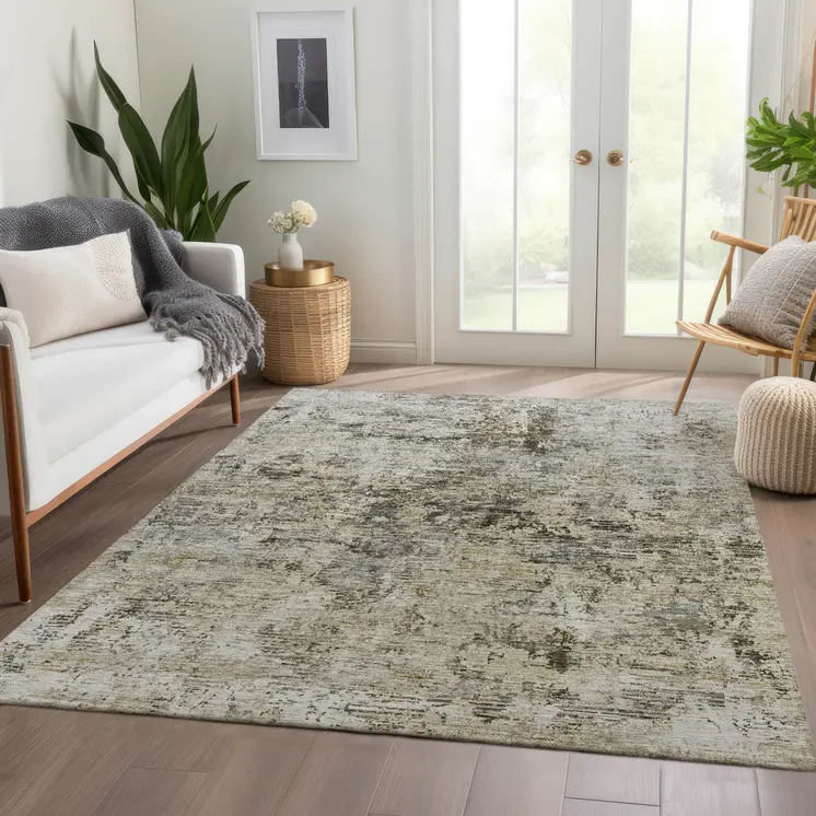8' X 10' Taupe Beige And Gray Abstract Washable Indoor Outdoor Area Rug