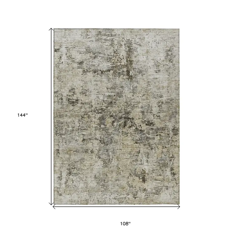 9' X 12' Taupe Beige And Gray Abstract Washable Indoor Outdoor Area Rug