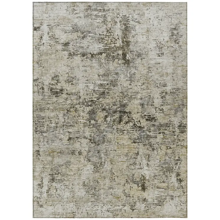 9' X 12' Taupe Beige And Gray Abstract Washable Indoor Outdoor Area Rug