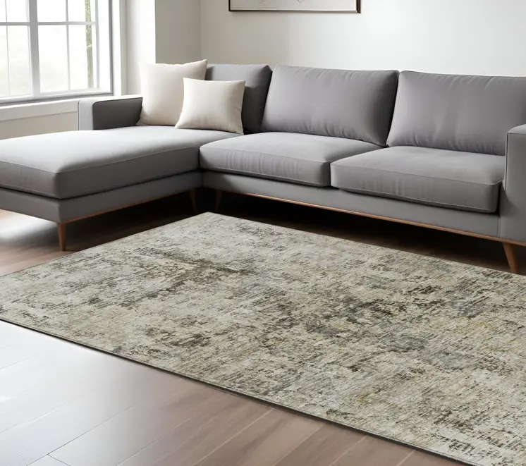 10' X 14' Taupe Beige And Gray Abstract Washable Indoor Outdoor Area Rug