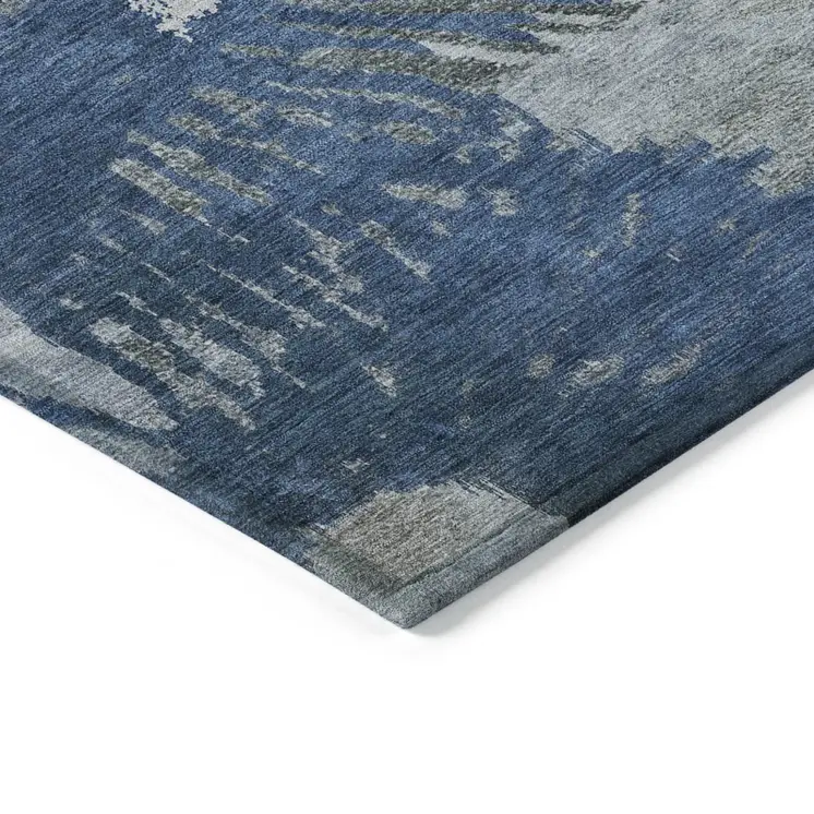 5' X 8' Denim Blue And Navy Blue Abstract Washable Indoor Outdoor Area Rug