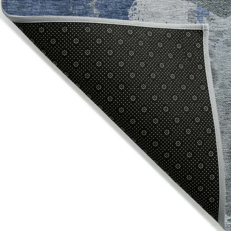 9' X 12' Denim Blue And Navy Blue Abstract Washable Indoor Outdoor Area Rug