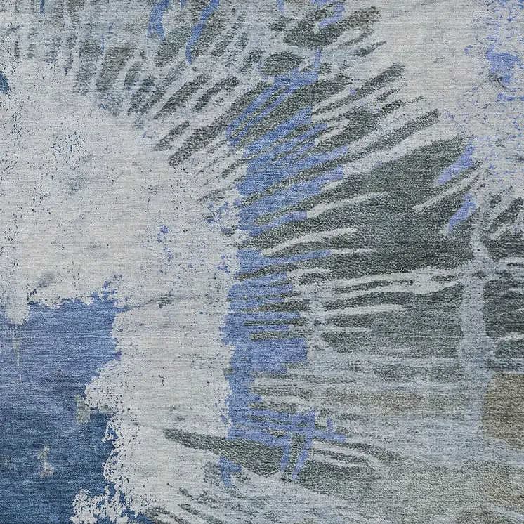 9' X 12' Denim Blue And Navy Blue Abstract Washable Indoor Outdoor Area Rug