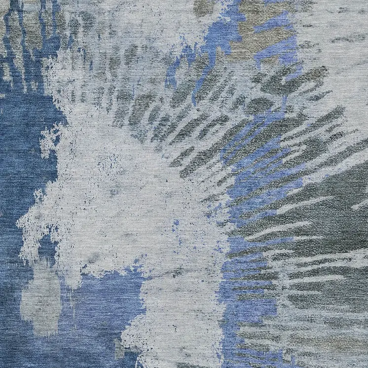 10' X 14' Denim Blue And Navy Blue Abstract Washable Indoor Outdoor Area Rug