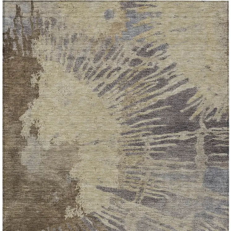 3' X 5' Brown Tan And Beige Abstract Washable Indoor Outdoor Area Rug