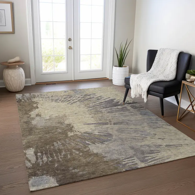 3' X 5' Brown Tan And Beige Abstract Washable Indoor Outdoor Area Rug
