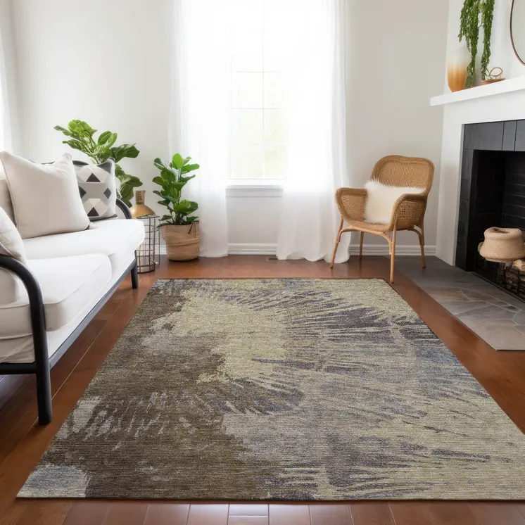 3' X 5' Brown Tan And Beige Abstract Washable Indoor Outdoor Area Rug