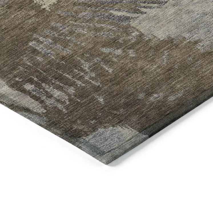 5' X 8' Brown Tan And Beige Abstract Washable Indoor Outdoor Area Rug