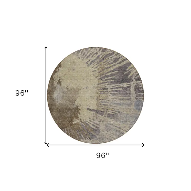 8' Brown Tan And Beige Round Abstract Washable Indoor Outdoor Area Rug