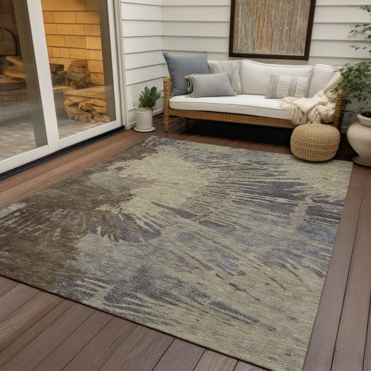 8' X 10' Brown Tan And Beige Abstract Washable Indoor Outdoor Area Rug