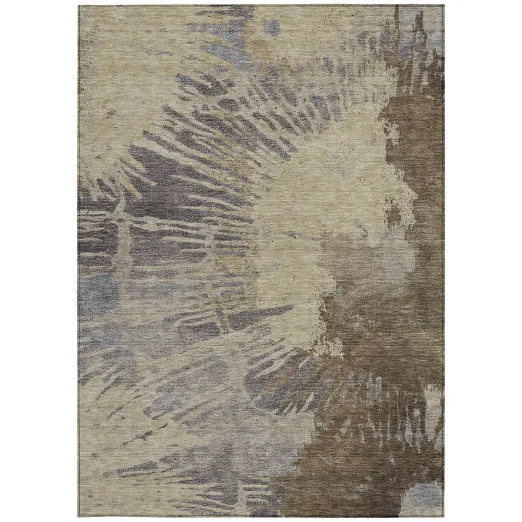 10' X 14' Brown Tan And Beige Abstract Washable Indoor Outdoor Area Rug