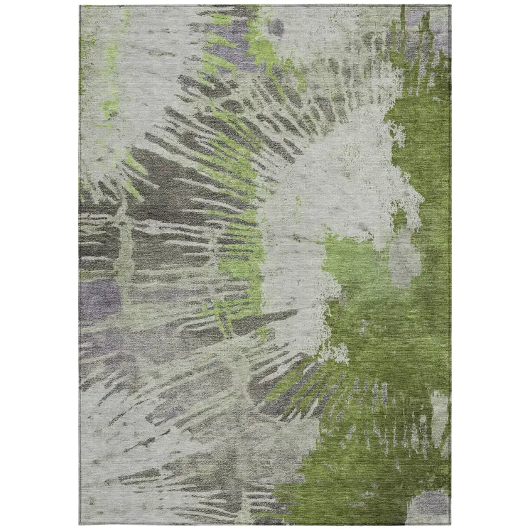 3' X 5' Olive Green Artichoke Green And Fern Green Abstract Washable Indoor Outdoor Area Rug