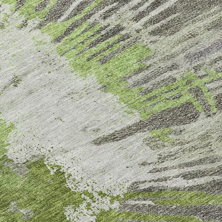 3' X 5' Olive Green Artichoke Green And Fern Green Abstract Washable Indoor Outdoor Area Rug