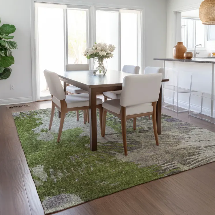 3' X 5' Olive Green Artichoke Green And Fern Green Abstract Washable Indoor Outdoor Area Rug
