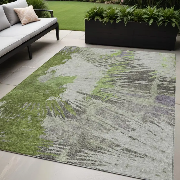 5' X 8' Olive Green Artichoke Green And Fern Green Abstract Washable Indoor Outdoor Area Rug