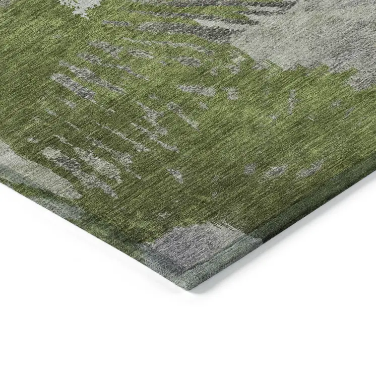 5' X 8' Olive Green Artichoke Green And Fern Green Abstract Washable Indoor Outdoor Area Rug