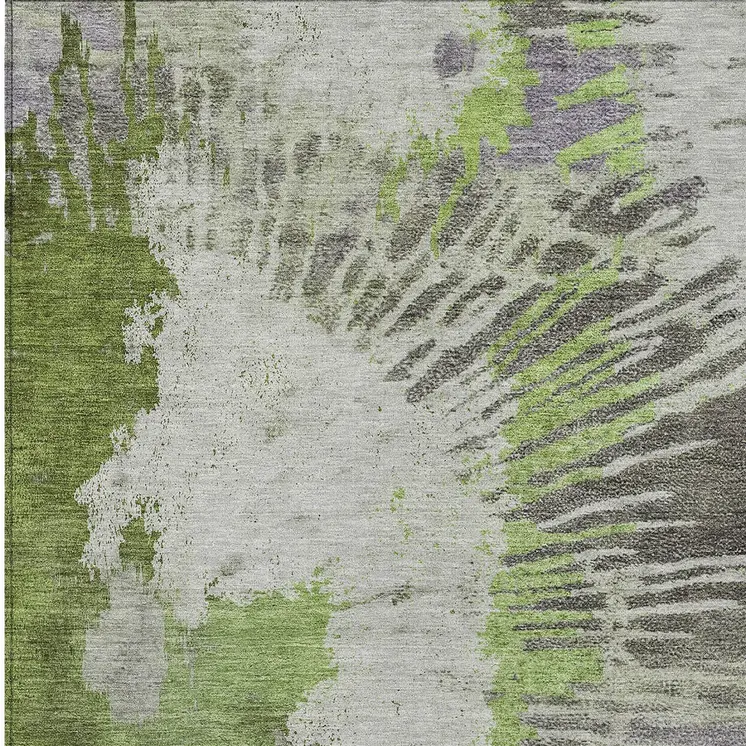 5' X 8' Olive Green Artichoke Green And Fern Green Abstract Washable Indoor Outdoor Area Rug