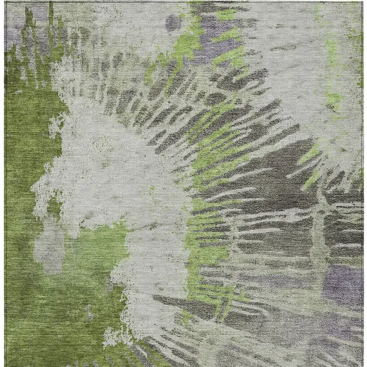 8' X 10' Olive Green Artichoke Green And Fern Green Abstract Washable Indoor Outdoor Area Rug
