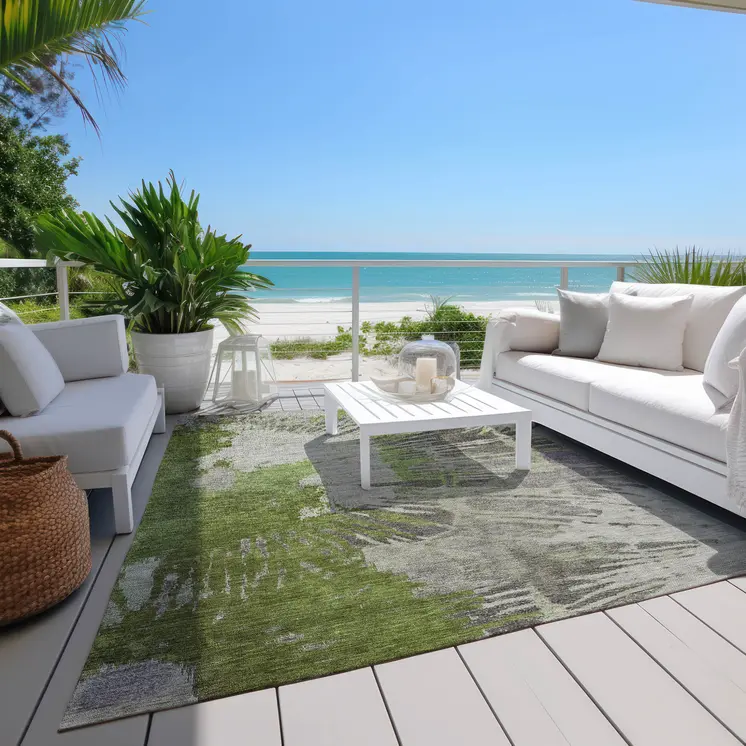 9' X 12' Olive Green Artichoke Green And Fern Green Abstract Washable Indoor Outdoor Area Rug