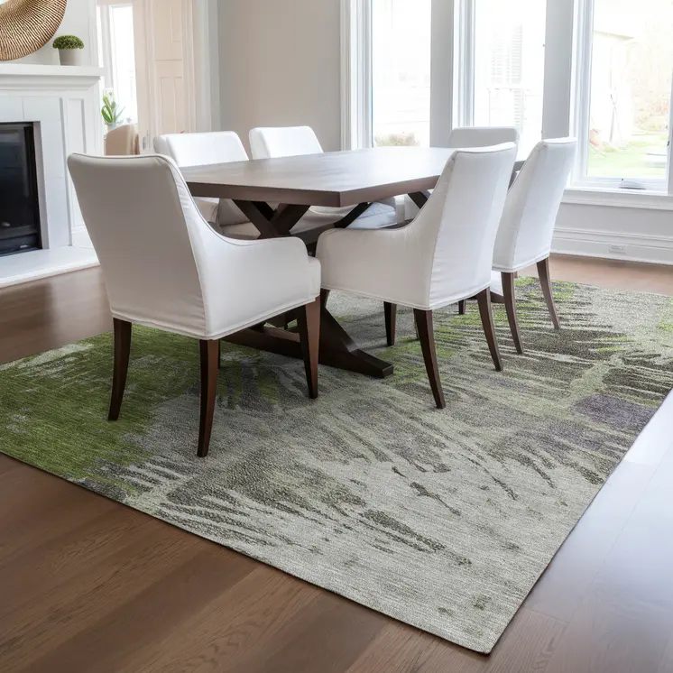 9' X 12' Olive Green Artichoke Green And Fern Green Abstract Washable Indoor Outdoor Area Rug