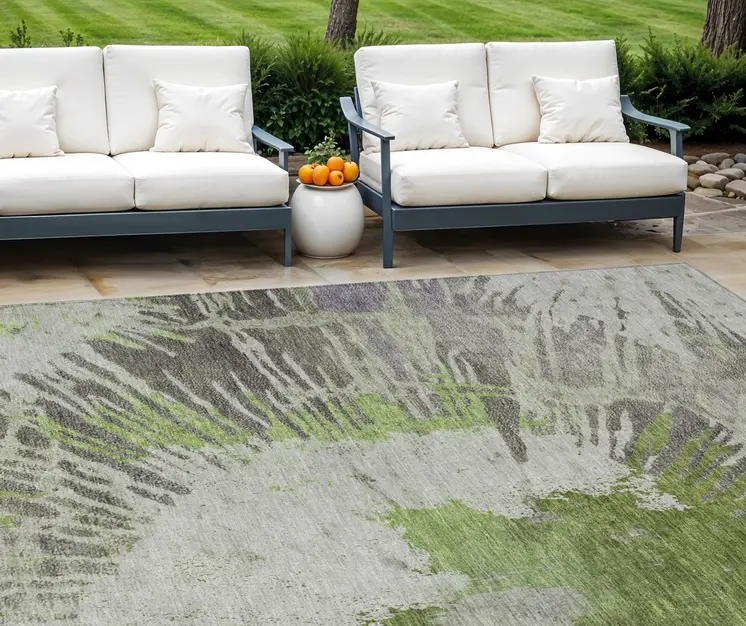 10' X 14' Olive Green Artichoke Green And Fern Green Abstract Washable Indoor Outdoor Area Rug