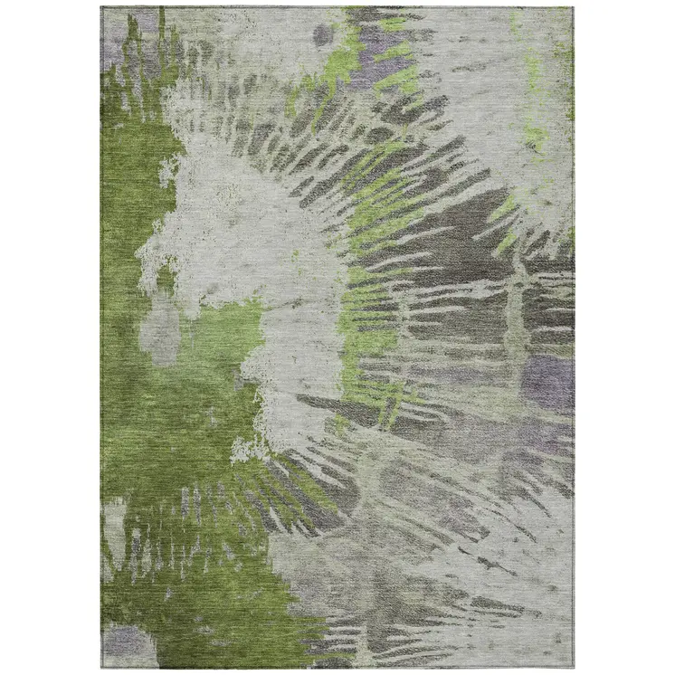 10' X 14' Olive Green Artichoke Green And Fern Green Abstract Washable Indoor Outdoor Area Rug