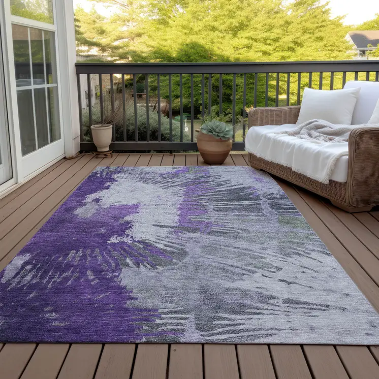 3' X 5' Purple Lilac And Eggplant Abstract Washable Indoor Outdoor Area Rug