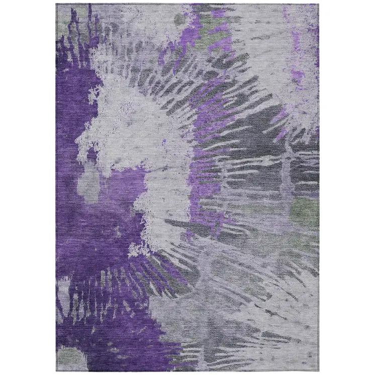 3' X 5' Purple Lilac And Eggplant Abstract Washable Indoor Outdoor Area Rug