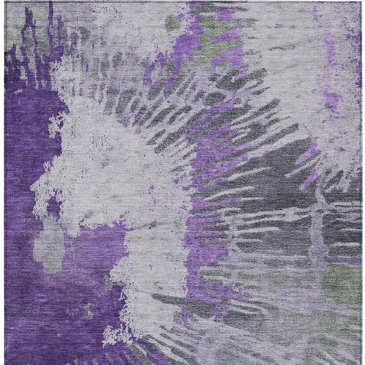 3' X 5' Purple Lilac And Eggplant Abstract Washable Indoor Outdoor Area Rug