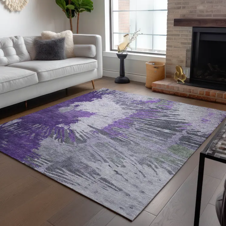 3' X 5' Purple Lilac And Eggplant Abstract Washable Indoor Outdoor Area Rug