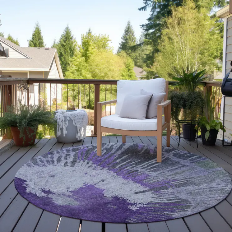 8' Purple Lilac And Eggplant Round Abstract Washable Indoor Outdoor Area Rug