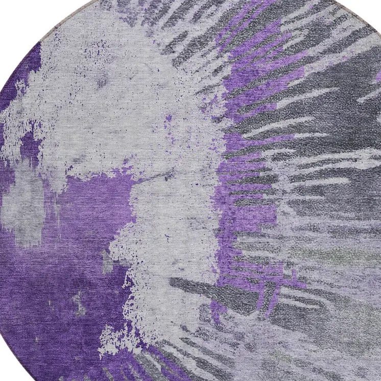 8' Purple Lilac And Eggplant Round Abstract Washable Indoor Outdoor Area Rug
