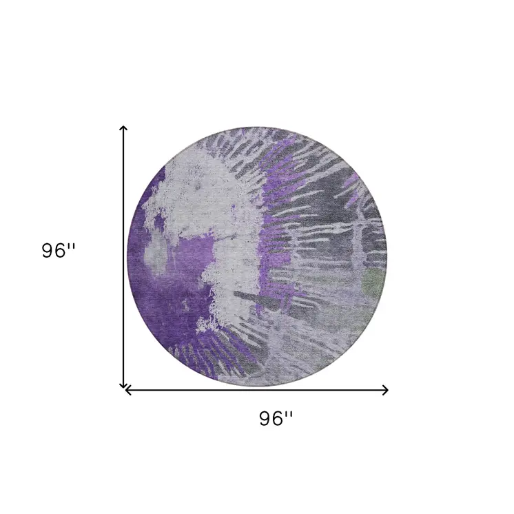 8' Purple Lilac And Eggplant Round Abstract Washable Indoor Outdoor Area Rug
