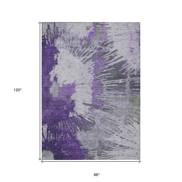 8' X 10' Purple Lilac And Eggplant Abstract Washable Indoor Outdoor Area Rug