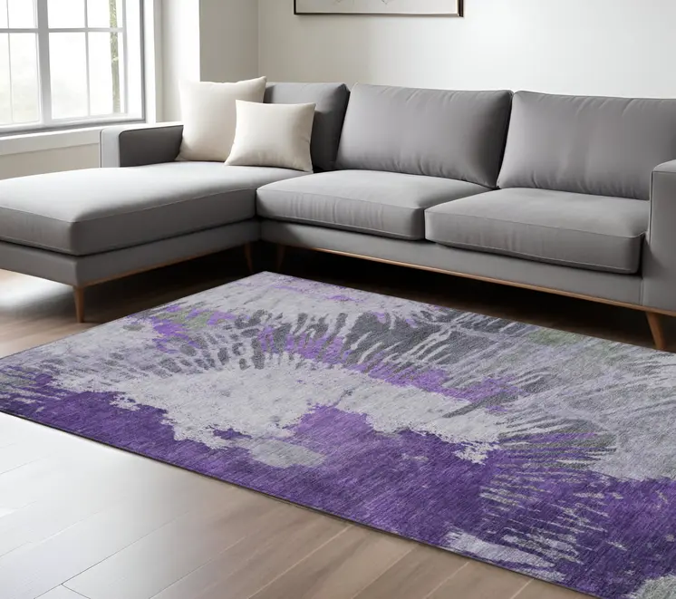 8' X 10' Purple Lilac And Eggplant Abstract Washable Indoor Outdoor Area Rug