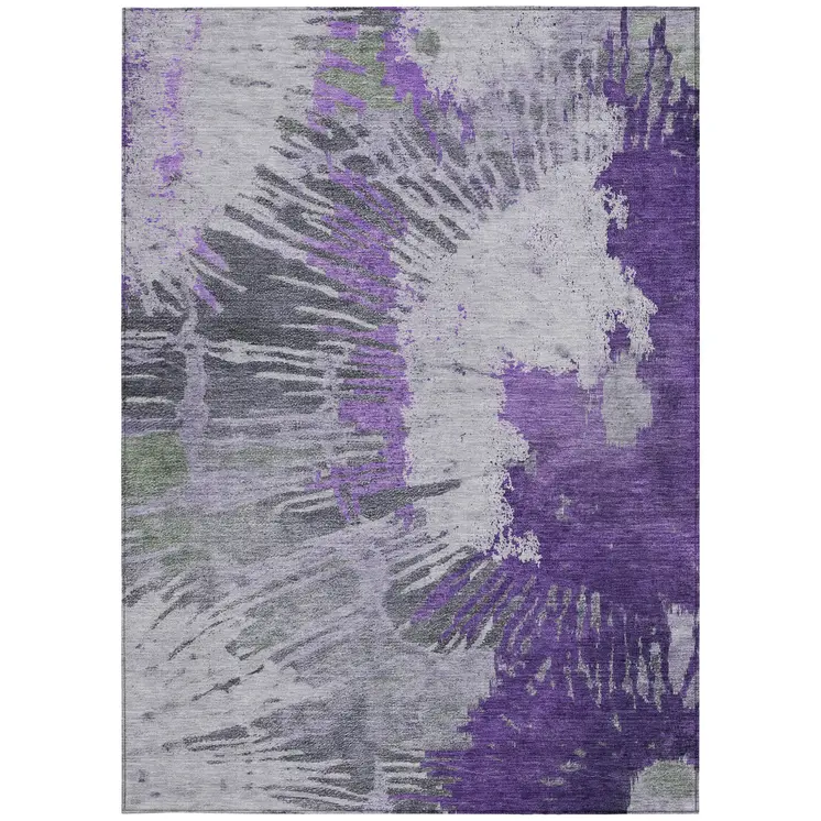 8' X 10' Purple Lilac And Eggplant Abstract Washable Indoor Outdoor Area Rug