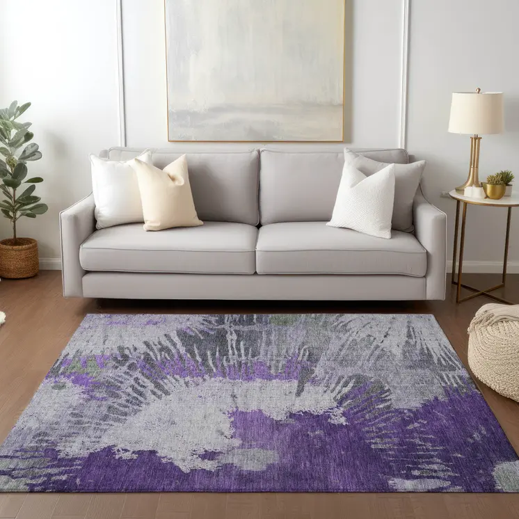 8' X 10' Purple Lilac And Eggplant Abstract Washable Indoor Outdoor Area Rug