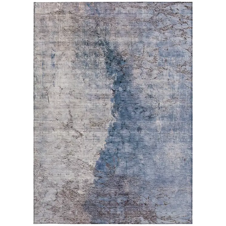 5' X 8' Navy Blue And Gray Abstract Washable Indoor Outdoor Area Rug