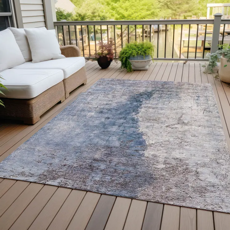 5' X 8' Navy Blue And Gray Abstract Washable Indoor Outdoor Area Rug