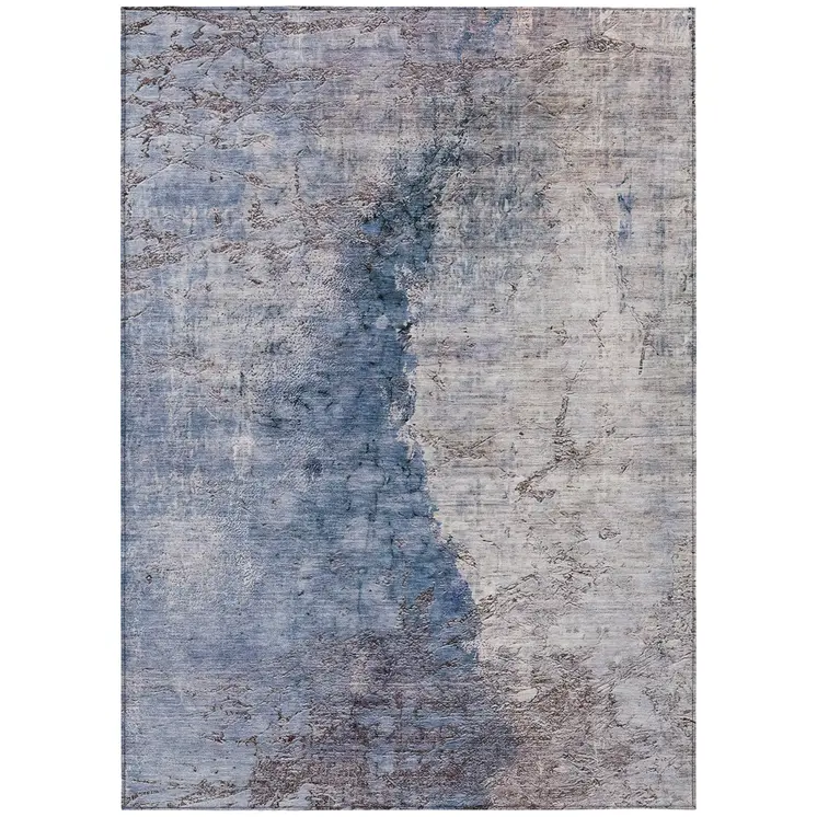 5' X 8' Navy Blue And Gray Abstract Washable Indoor Outdoor Area Rug