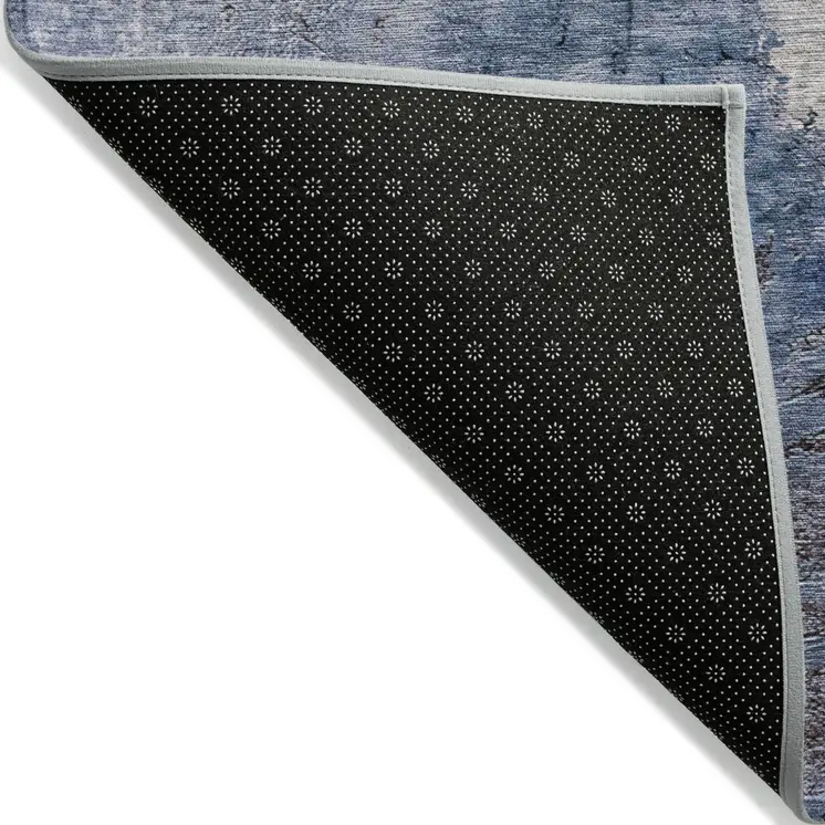 5' X 8' Navy Blue And Gray Abstract Washable Indoor Outdoor Area Rug