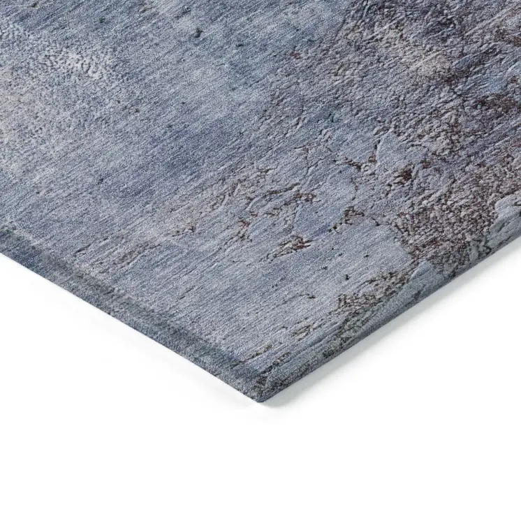 9' X 12' Navy Blue And Gray Abstract Washable Indoor Outdoor Area Rug